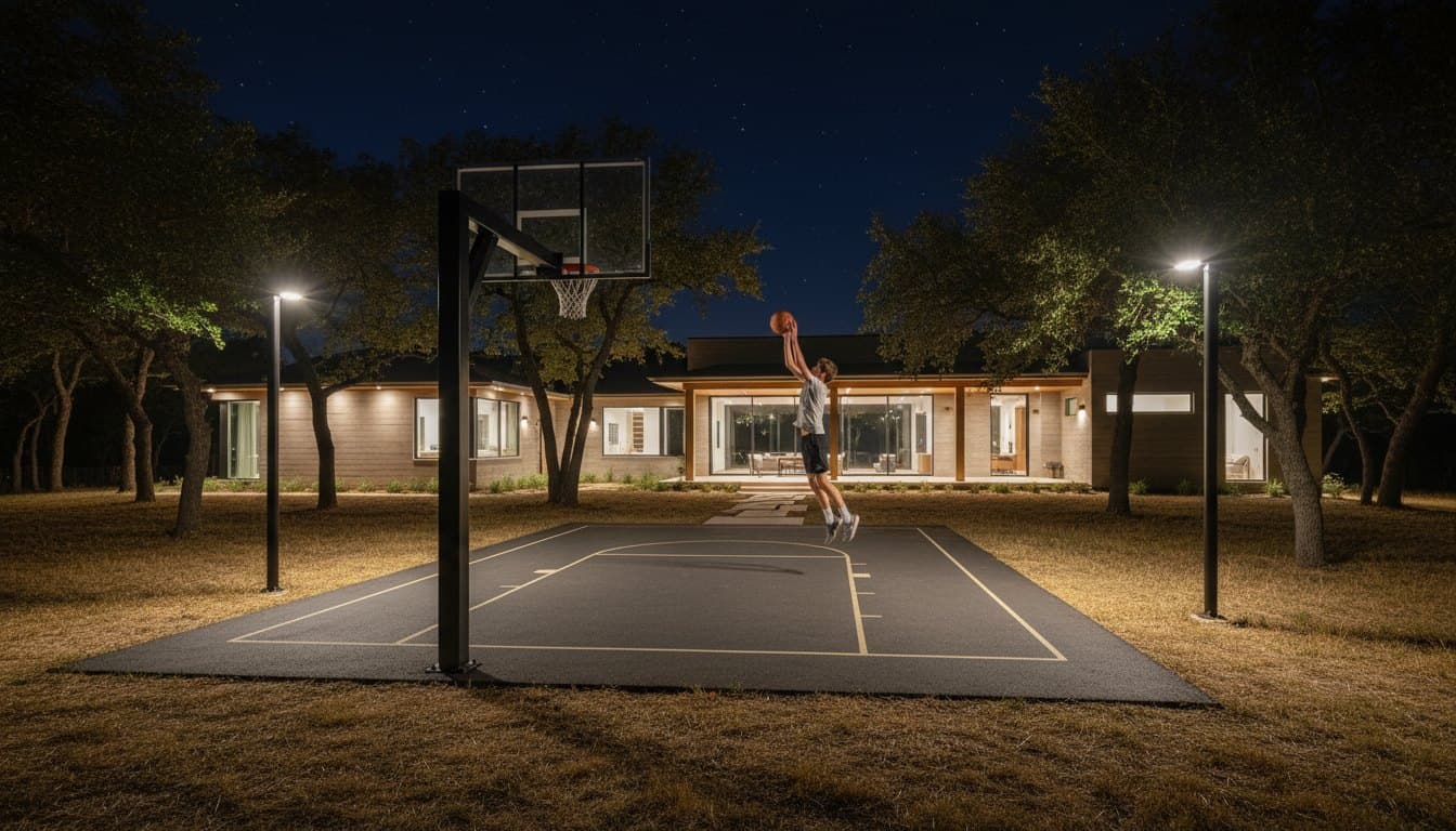 The Half Court: night-ready backyard basketball court